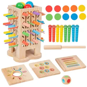 Wooden Color Sorting Stick Game, Five-In-One Fun Stacking Shape Sorter Toy, Hand-Eye Coordination Puzzle Desktop Game, Christmas Easter Gift