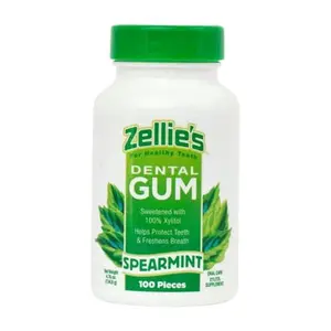 Zellie's | 100% Xylitol Spearmint Chewing Gum | No Aspartame, Gluten Free, Vegan & Kosher (100 Count - Pack of 1)