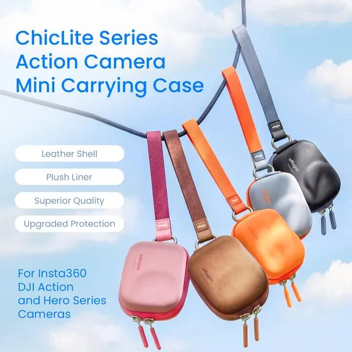 aMagisn Mini Carrying Case for Insta360 Ace Pro 2, DJI Osmo Action 6/5 Pro, Leather Protective Storage Bag with Waterproof Dual Zippers