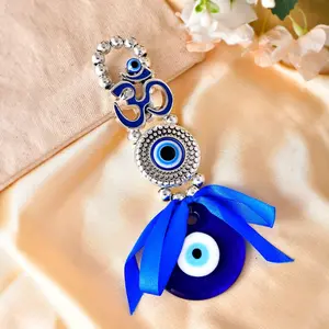 Sacred Evil Eye Ornament | Om Design Nazar Amulet | Bless Your Home, Office, or Car with Good Luck | Traditional Gift and Decor