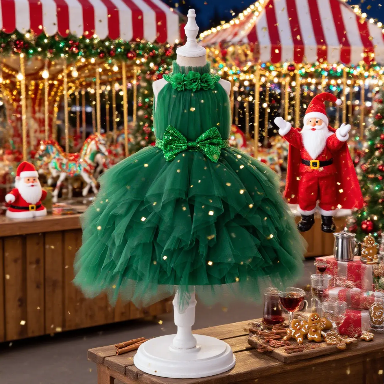 089 Christmas girl dress mesh catwalk dress tassel puff skirt girl evening dress new princess dress
