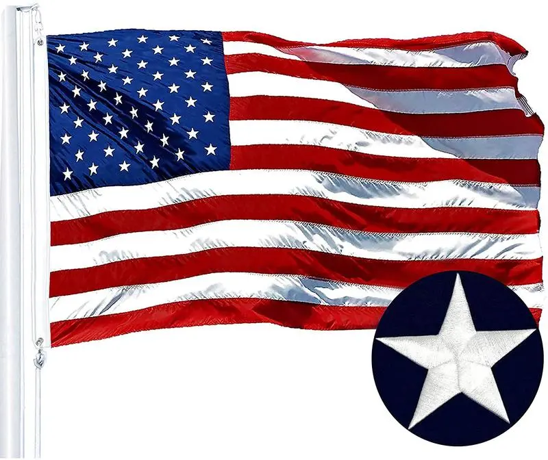 US American Flag Outdoor Heavy-Duty Nylon with Brass Grommets Embroidered Stars Stitched Stripes Durable Patriotic Banner for Home Yard Garden Decorative Exterior