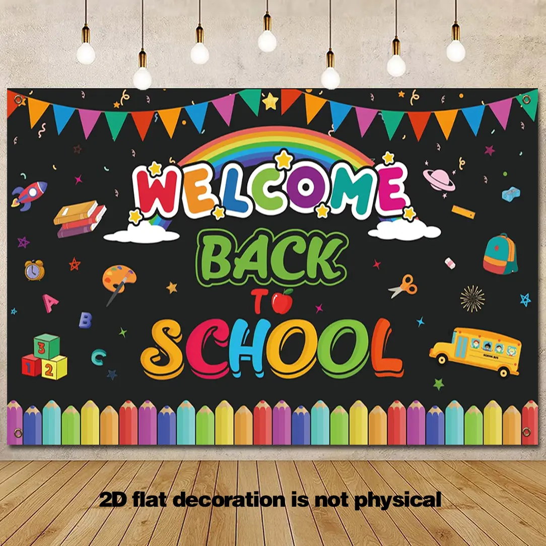 2D Flat 1pc Welcome Back to School Bulletin Board Backdrop, Back to School Decorations, First Day of School Banner, Teacher Bulletin Board, Photography Background for Teachers props size is 43.3*70.9in