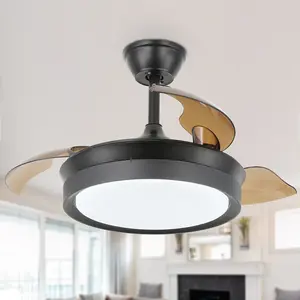 36" Medium Size Simple Design Retractable Ceiling Fan with Remote and Light Kit Included, DC Motor 6 Speeds Ceiling Fan