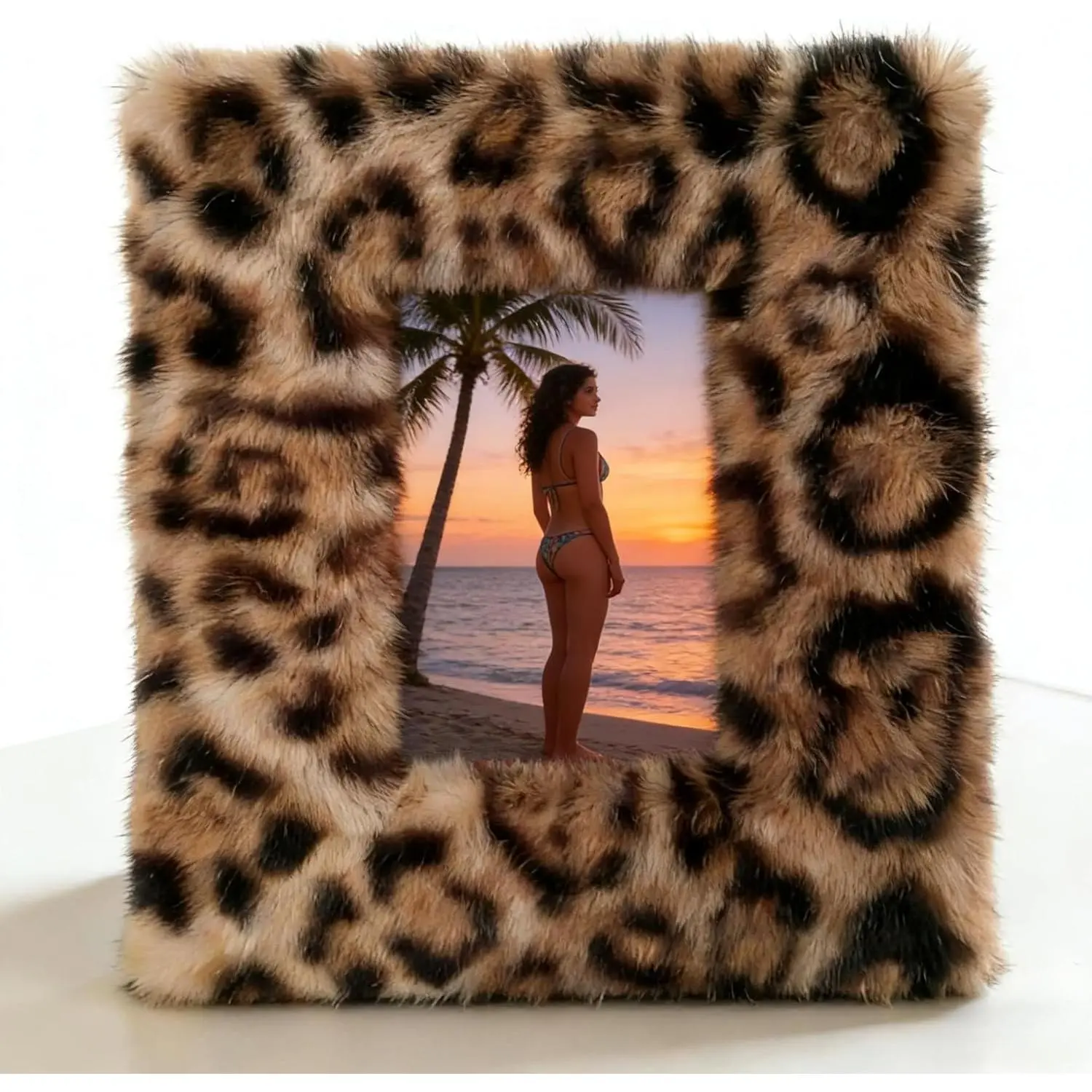 Leopard Picture Frame, 4x6 5x7 6x8 Plush Photo Frame with Stand, Custom Picture Frame for Home Decor, Bedroom Decor, Room Decor, Unique Display Gift for Her, for Friends, for Couples(Leopard)
