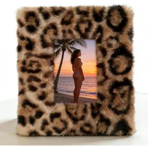 Leopard Picture Frame, 4x6 5x7 6x8 Plush Photo Frame with Stand, Custom Picture Frame for Home Decor, Bedroom Decor, Room Decor, Unique Display Gift for Her, for Friends, for Couples(Leopard)
