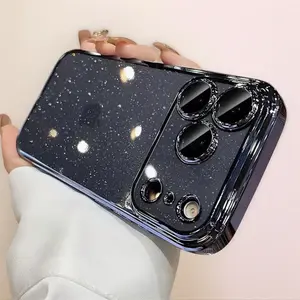 Cute Glittery Transparent Phone Case for iPhone 17/16/15/14/13/12 Pro Max with Camera Protection & MagSafe Compatible Design