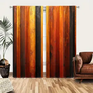 2pcs Window Curtains, Textured abstract painting featuring vibrant orange, yellow, and red-brown vertical stripes, punctuated by dark black bands. It has a rich, distressed appearance.Window Drapes for Bedroom Living Room, Rod Pocket Window Treatme