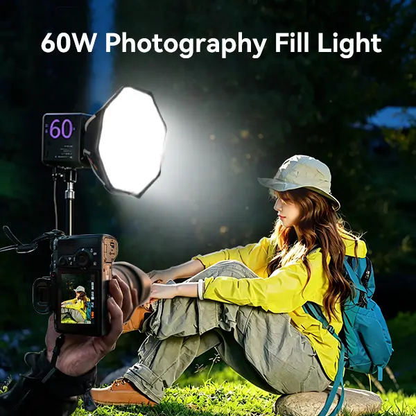 MAMEN 60W Full RGB COB LED Video Light - Portable Bi-Color 3200-6500K Fill Lamp with PD Charging, Bowens Mount Studio Lighting Kit (Stand Not Included) for YouTube Vlog, Outdoor Cinematic Content Creation, Led Lights