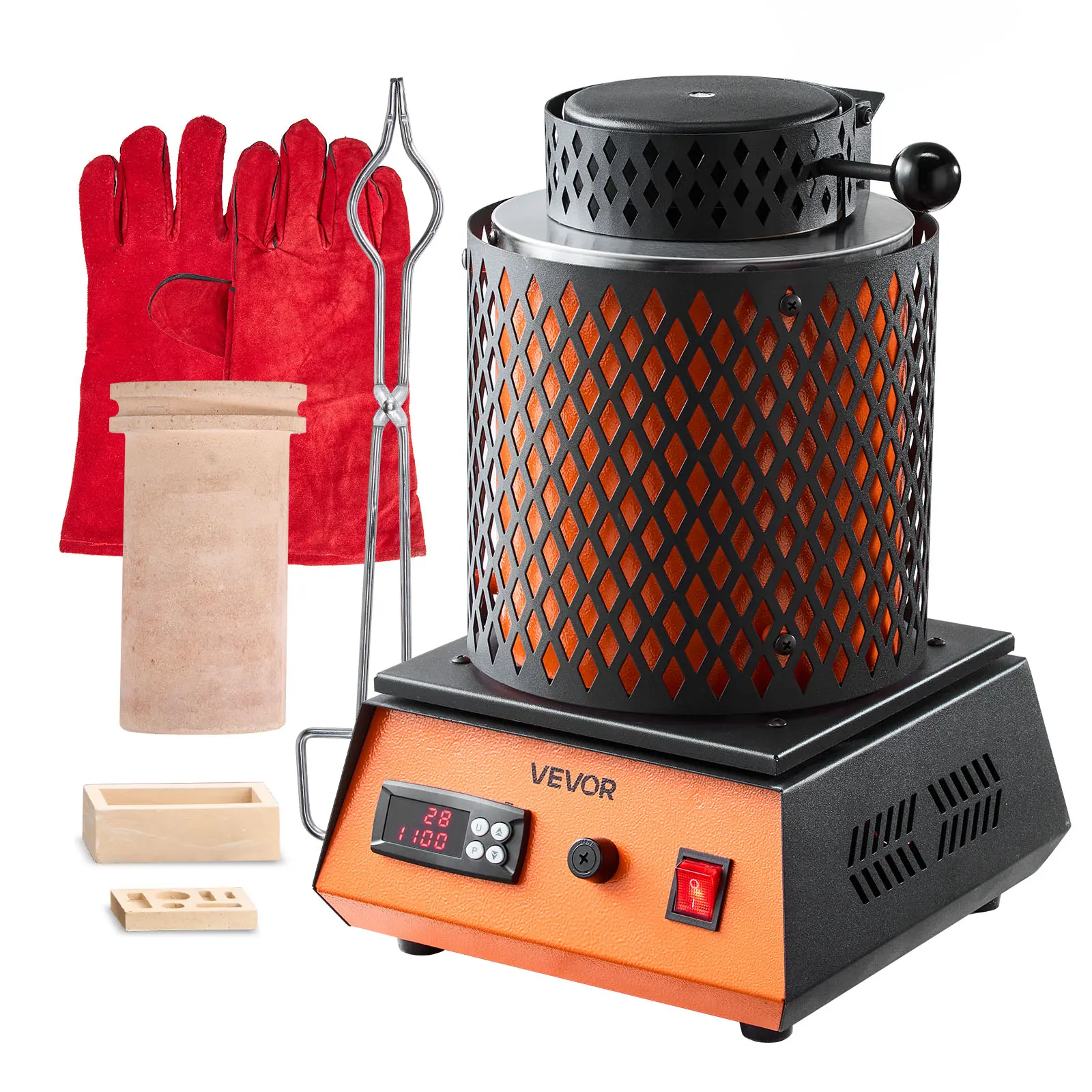 【Summerfinds】VEVOR Electric Melting Furnace, 1500W Electric Metal Smelter Foundry, 2102℉/1150℃ Metal Smelting Machine with 5kg Ceramic Crucible, Gold Smelting Kit for Jewelry Making, Metal Bars, Metal Components