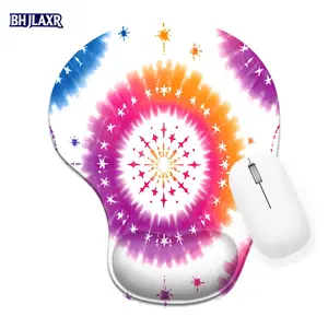 Vibrant Tie - Dye Circular Motifs White Silicone Wrist - Rest Mouse Pad 8.98*7.56inches, Ergonomic Mousepad for Office & Home, Colorful Starburst Star Design, Perfect Gift