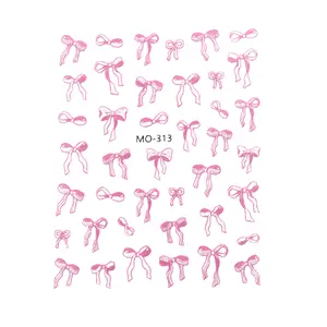 Pink Ribbon Nail Art Stickers with Floral Accents, Breast Cancer Awareness Bow-Shape Decals, Spring Charm Decor for All Nails Flower Design Rhinestone