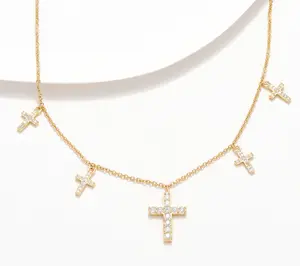 Diamonique Cross Station Necklace, Sterling Silver