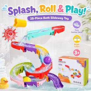 Kids Bath Toy Slide Track Building Set — DIY Suction Cup Wall Marble Run with Waterwheel & Balls | Mold-Free, BPA-Free Soft Rubber | Bathtub & Pool Toy for Boys & Girls Ages 1–8 | Birthday & Christmas Gift