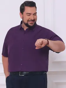 INSPIRE CHIC Men's Big & Tall Purple Business Shirts with Chest Pocket Button Down Short Sleeve Dress Shirt