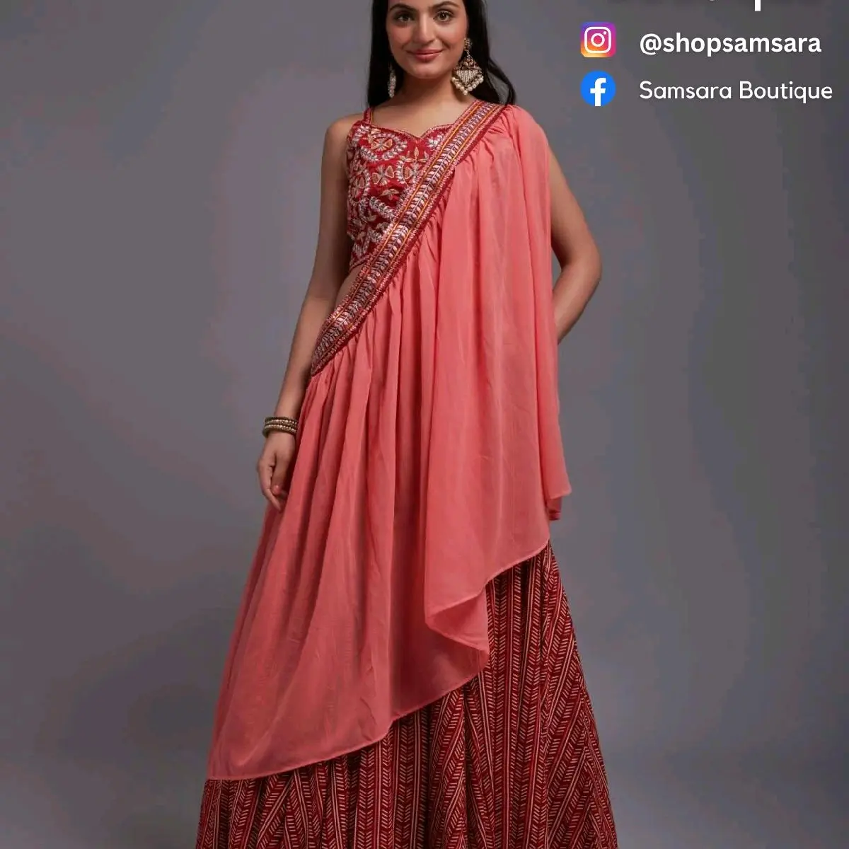 Gorgeous Draped Red Lehenga Embroidery