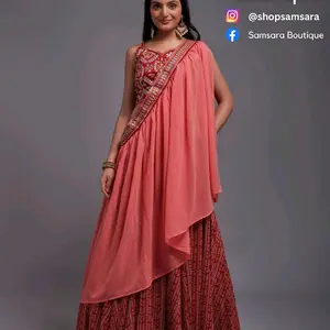 Gorgeous Draped Red Lehenga Embroidery