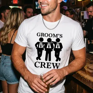 Groom Squad T‑Shirt – Black with White Silhouette & Bold Lettering, Crew Neck Short Sleeve, Perfect for Weddings, Bachelor Parties, Gym & Casual, Groom Squad