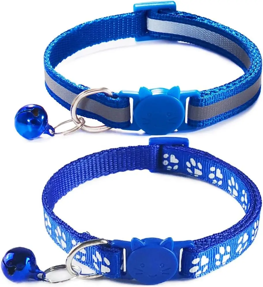 2 Pack Reflective Breakaway Cat Collars with Bells Adjustable 7.5-12.5 Inch for Girl Boy Cats (Blue)