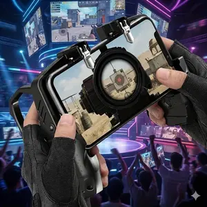 iOS Android Mobile Game Controller: 6-Finger High Sensitivity Triggers for FPS Battle Royale. Ergonomic Design, Quick-Tap Buttons, Fast Response, Universal Clip, Lightweight and Scratch-Resistant for Competitive Play.