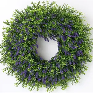 26" Artificial Lavender & Boxwood Wreath for Front Door - Large Faux Purple Greenery Outdoor Wreath for Home, Farmhouse, Window, Wall Decor | Spring Summer All Seasons