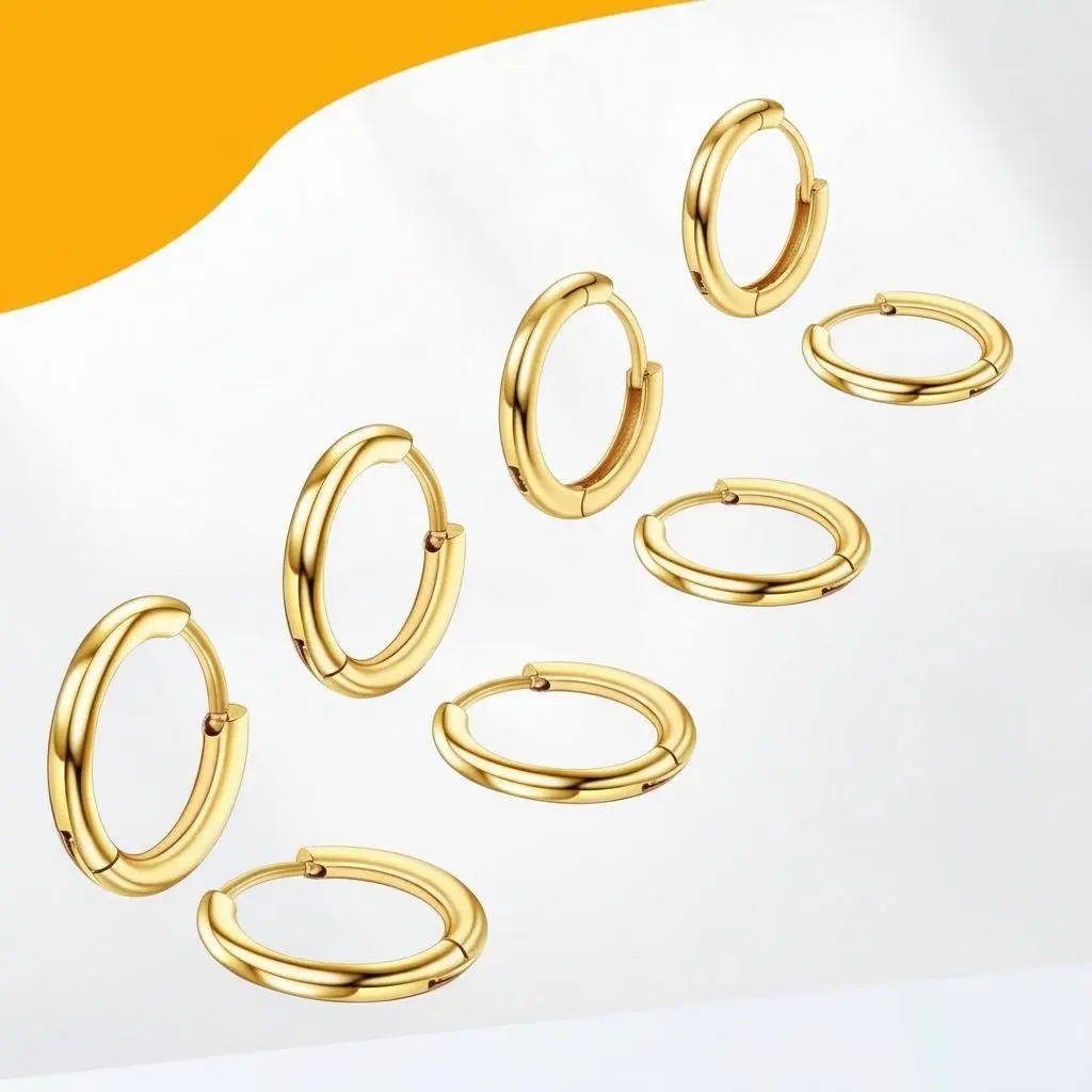 4 Pairs Hoop Earrings 316L Surgical Steel Hypoallergenic Silver Hoops 8mm 10mm 12mm 14mm Cartilage Earrings for Men Women