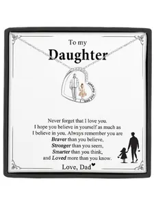 To My Beautiful Daughter Necklace- Heart Pendant with Inspirational Message Card, Family Jewelry Gift for Birthday, Christmas, Graduation - Dad Daughter Gift Idea