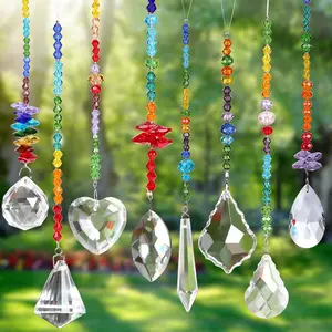 8 count Colorful  Suncatcher  for Window, Rainbow Octogon Chakra Pendants Suncatchers with  Beads Chain for  Garden Christmas Day Party Wedding Decoration