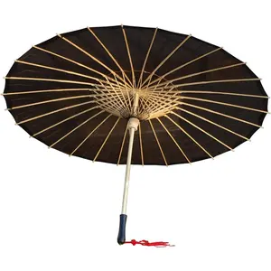 Plain Bamboo Cloth Parasol Umbrella Great for Wedding Party Favor (Black)