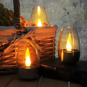 1/6pc solar simulation candle light, outdoor decoration, solar charging, outdoor night light, LED light simulation jumping flame, stainless steel base, smokeless candle light, IP44， Used for dining tables, outdoor camping, picnics, indoor decorative light