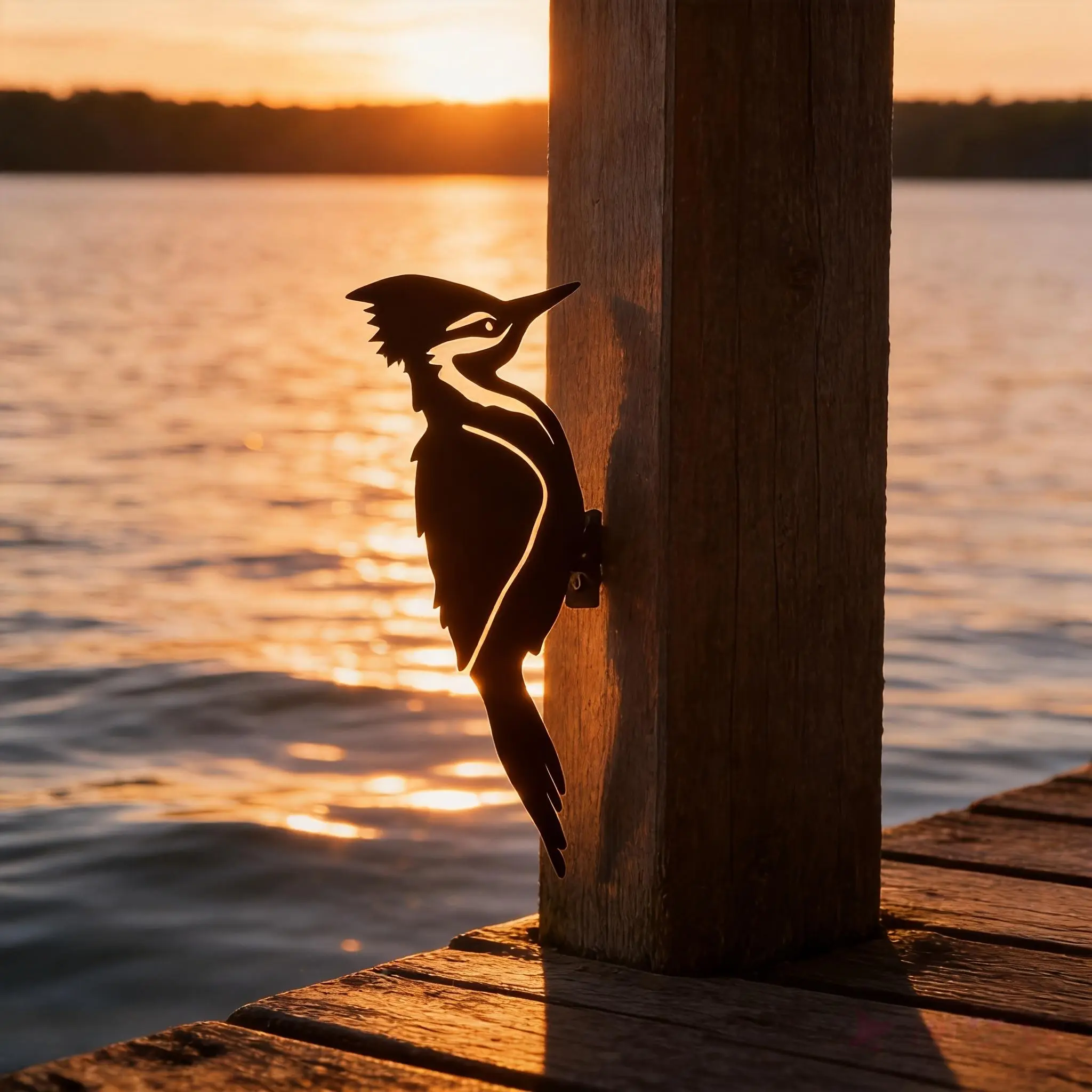 Upgraded Thick Carbon Steel "Red Crown" Woodpecker Silhouette Light Metal Sculpture, Matte Anti-Rust Finish Outdoor Garden Decor for Tree, Fence Post, Wood Substrate, Ideal Gift for Birdwatchers (Housewarming, Christmas)