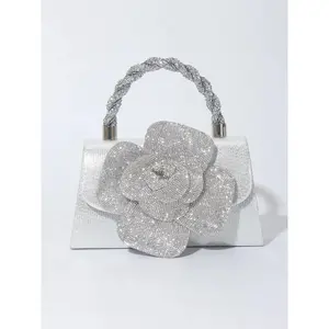 Elegant women's evening bag with rhinestone decoration, exquisite and stylish floral design handbag, fashionable bag suitable for party decoration, stylish sequin bag