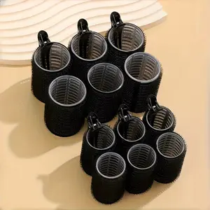 Black/Brown Self-Grip Hair Rollers Set - No Heat Curlers for All Hair Types heatless curls rods comb Black/Brown Self-Grip Hair Rollers Set - No Heat Curlers for All Hair Types heatless curls rods comb