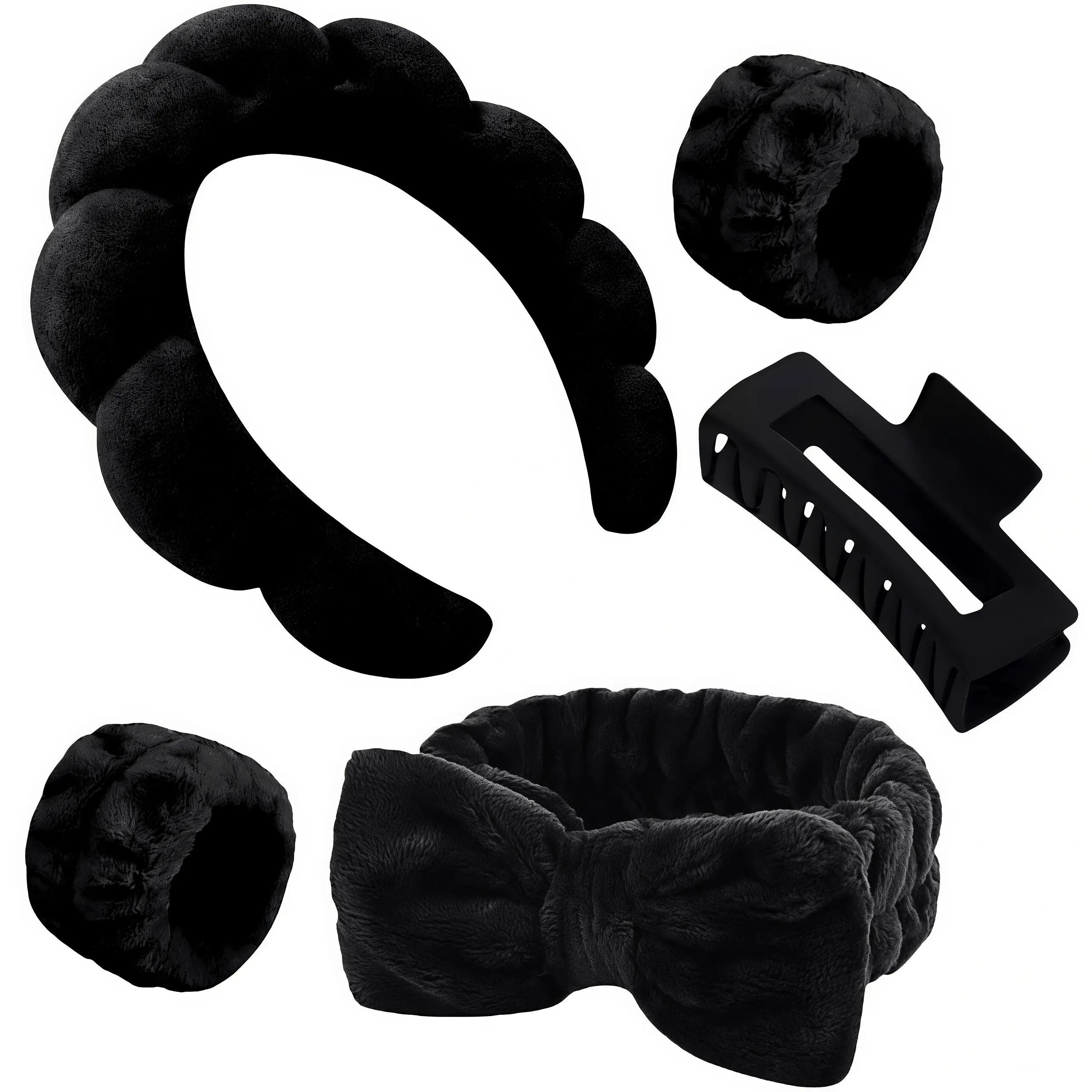 LMMAKE Women's Terry Cloth Spa Headband and Wristband Set, 5-Piece Clouds Shape Kit for Face Washing, Prevents Dripping for At-Home Spa Days