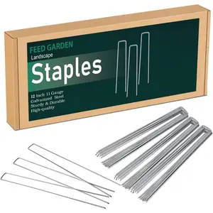FEED GARDEN 12 Inch 50 Pack Galvanized Landscape Staples 11 Gauge Anti-Rust Garden Stakes Landscaping Fabric SOD Pins Yard Stakes for Weed Barrier Fabric