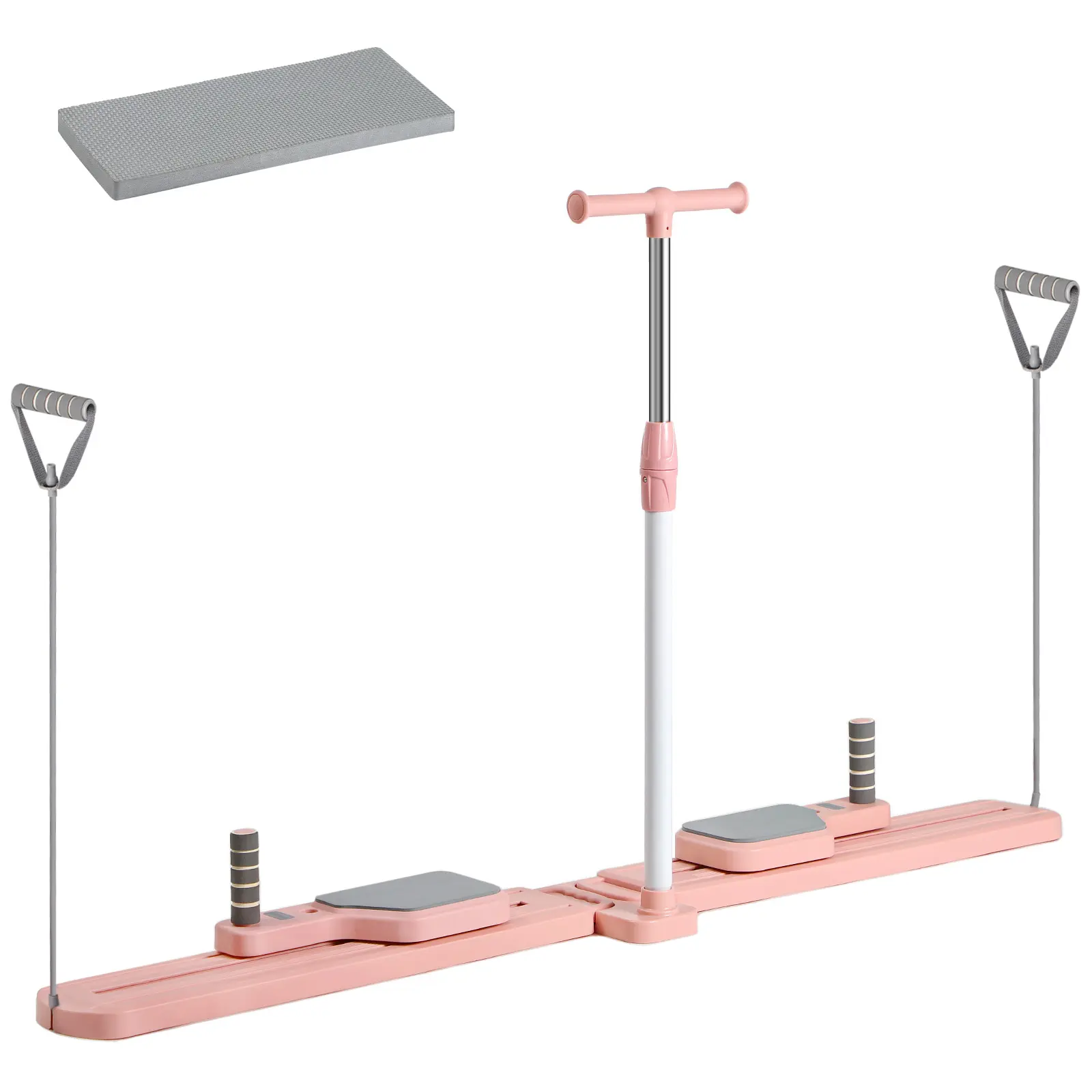 Pilates Reformer Board for Beginners, Foldable & Portable Home Workout Platform with Latex Resistance Bands, Adjustable Dual-Mode Slider for Single or Dual Use, 330 lbs Capacity, Pink, Portable Pilates Reformer, Foldable Pilates Machine