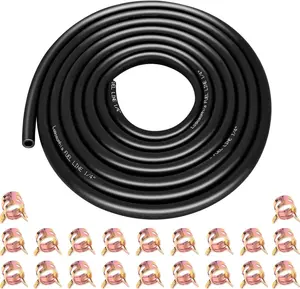 10ft 1/4" ID Fuel Line Hose with 20pcs 2/5" Clamps - Fits Kawasaki, Kohler, Briggs & Stratton Small Gas/Diesel Engines, Generators, Powersports - Durable Flexible Rubber Hose Kit