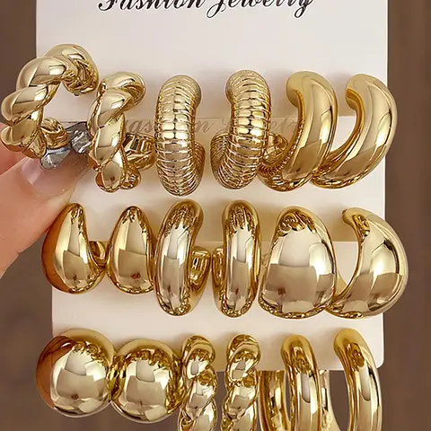 Women's Elegant Minimalist Hoop Earrings, Trendy Exquisite C-shaped Hoop Earrings, Chic All-match Vintage Jewelry As Gift for Girlfriend, Hoop Earring Sets, Hoops Set, Fashion Jewelry Earrings
