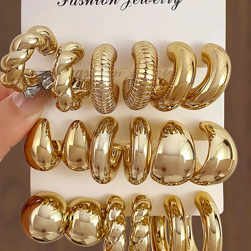 Women's Elegant Minimalist Hoop Earrings, Trendy Exquisite C-shaped Hoop Earrings, Chic All-match Vintage Jewelry As Gift for Girlfriend, Hoop Earring Sets, Hoops Set, Fashion Jewelry Earrings