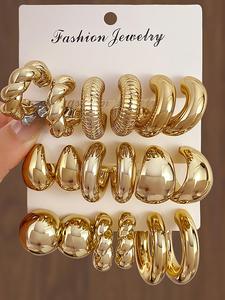 women's elegant minimalist hoop earrings, earring stacking set, trendy exquisite c-shaped hoop earrings, chic all-match vintage girl accessories jewelry as gift for girlfriend