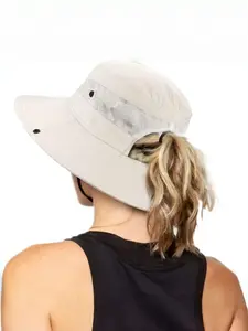 Women's Ponytail Sun Hat, Beach Hiking Summer Wide Brim Upf 80+, Outdoor Foldable Bucket Hat, Casual Fitted Plain Design, All Seasons, Sunscreen Leisure Hat