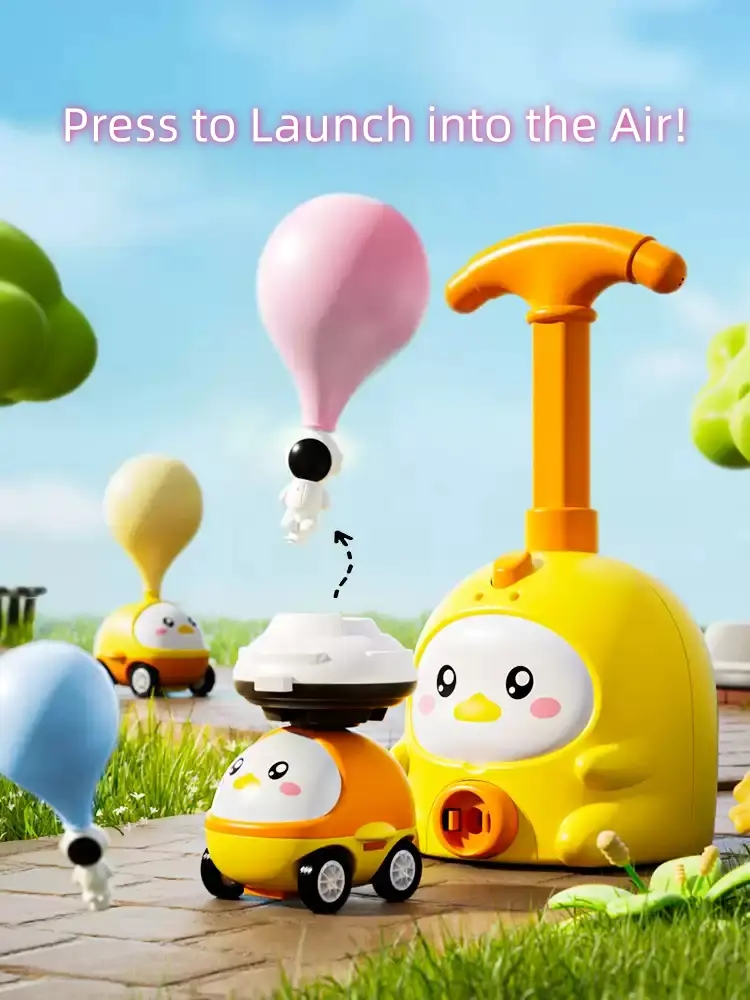 Balloon-powered car toy, air-powered launcher set, STEM educational science toy for kids ages 3+, cute animal pump toy with flying balloon astronaut