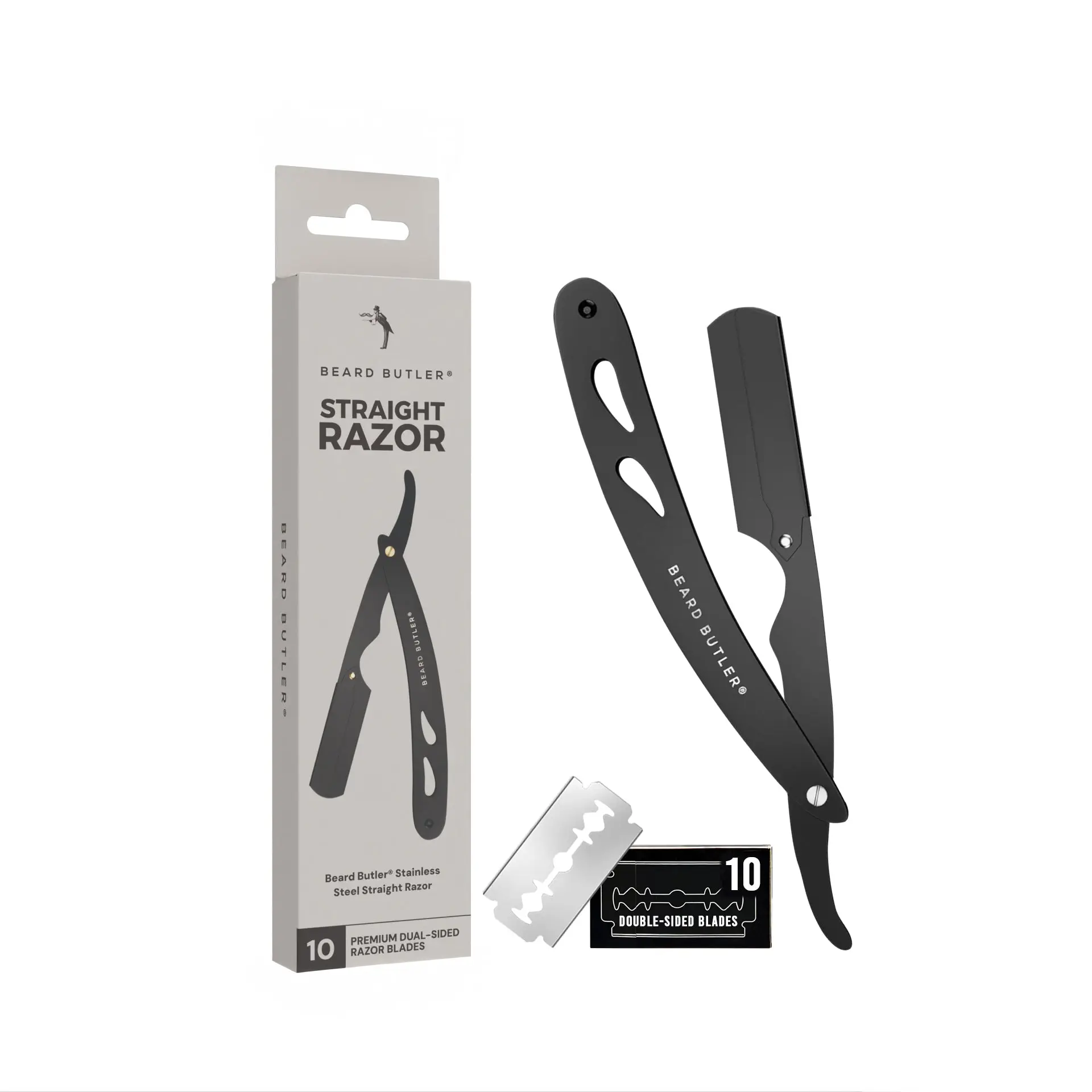 Beard Butler® Straight Razor for Men – Precision Stainless Steel Shaving Tool with 10 Double-sided Blades Professional Kit for Barber