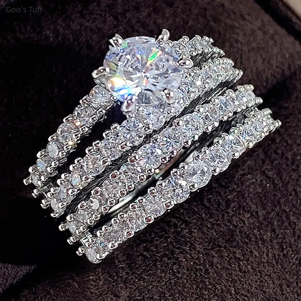 Women's 2-Layer Cubic Zirconia Hollow Double Stack Ring Set, European-Style Female Glamorous Rose Gold Band for Wedding Banquet, Engagement & Proposal Gifts, Sparkling Effect, Elegant