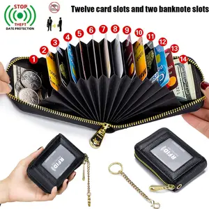RFID Blocking Wallet - Card Holder with Keychain Zip-Around Design Multiple Compartments for Secure Daily Use Stylish Black Protector for Women 12 Card Slots & 2 Banknote Slots