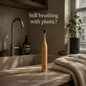 Briut Essentials Bamboo Sonic Electric Toothbrush,  Deep Clean & Teeth Whitening, 5 Cleaning Modes, Rechargeable Toothbrush for Sensitive Teeth, 3 Brush Heads Included