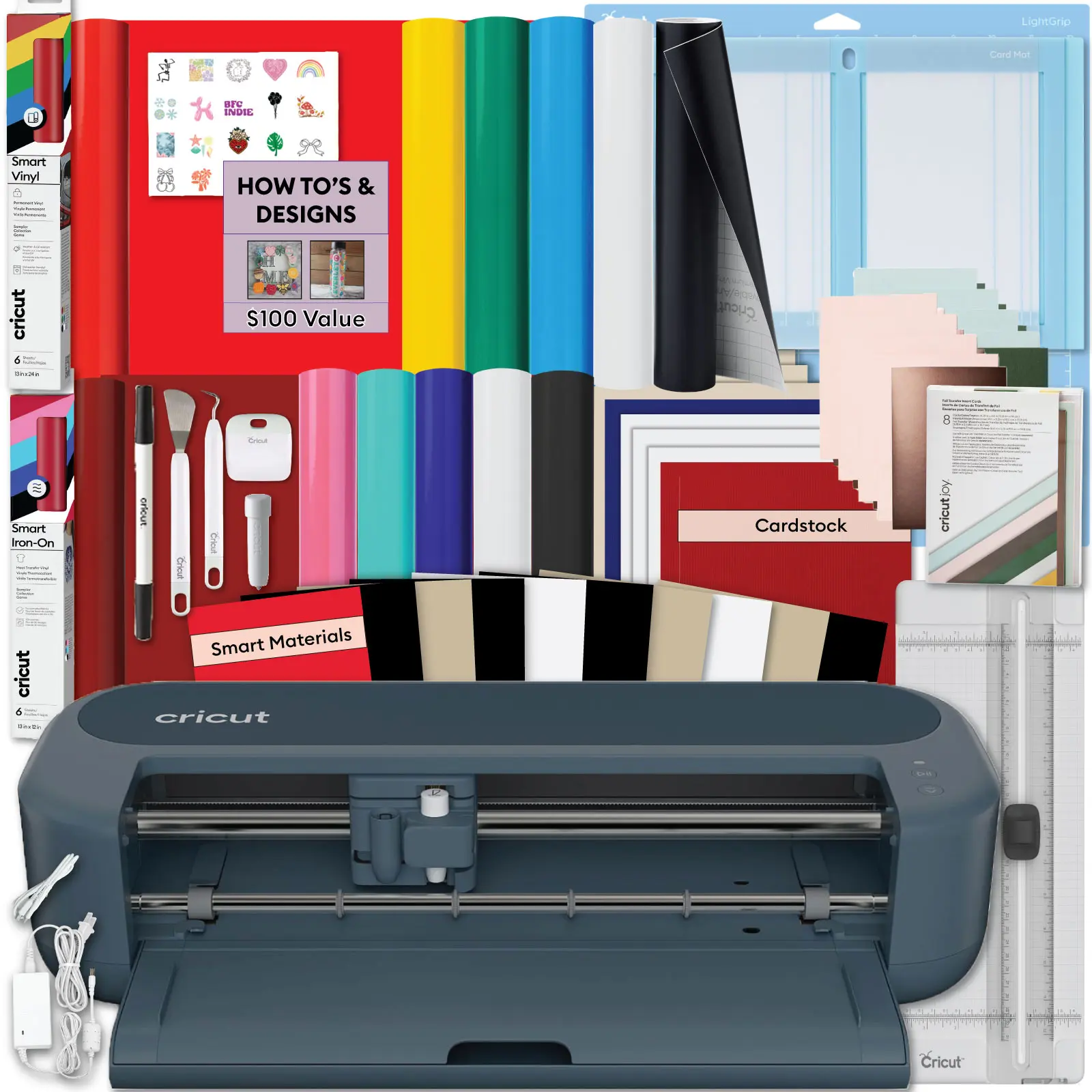 Cricut Maker 5 Rainbow Sampler Bundle + Smart Vinyl, Heat Transfer Vinyl, Cards & Printable Stickers