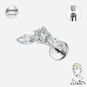 16G ASTM F136 Titanium Star CZ Internally Threaded Flat Back For Ear Piercings