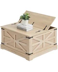 VEVOR Rattan Coffee Table, Rectangle PE Rattan Woven Wood Coffee Table with MDF Top, 32-Inch Modern Boho Style Storage Coffee Table with Retro Metal Hinges, for Living Room, Bedroom & Small Spaces