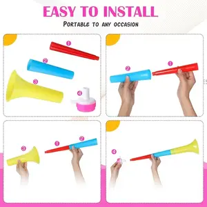 3-Pack Foldable Vuvuzela Horns, Sports Event Noisemakers, Sports Day, High-Strength Plastic with Whistle, Blue, Easy Assembly